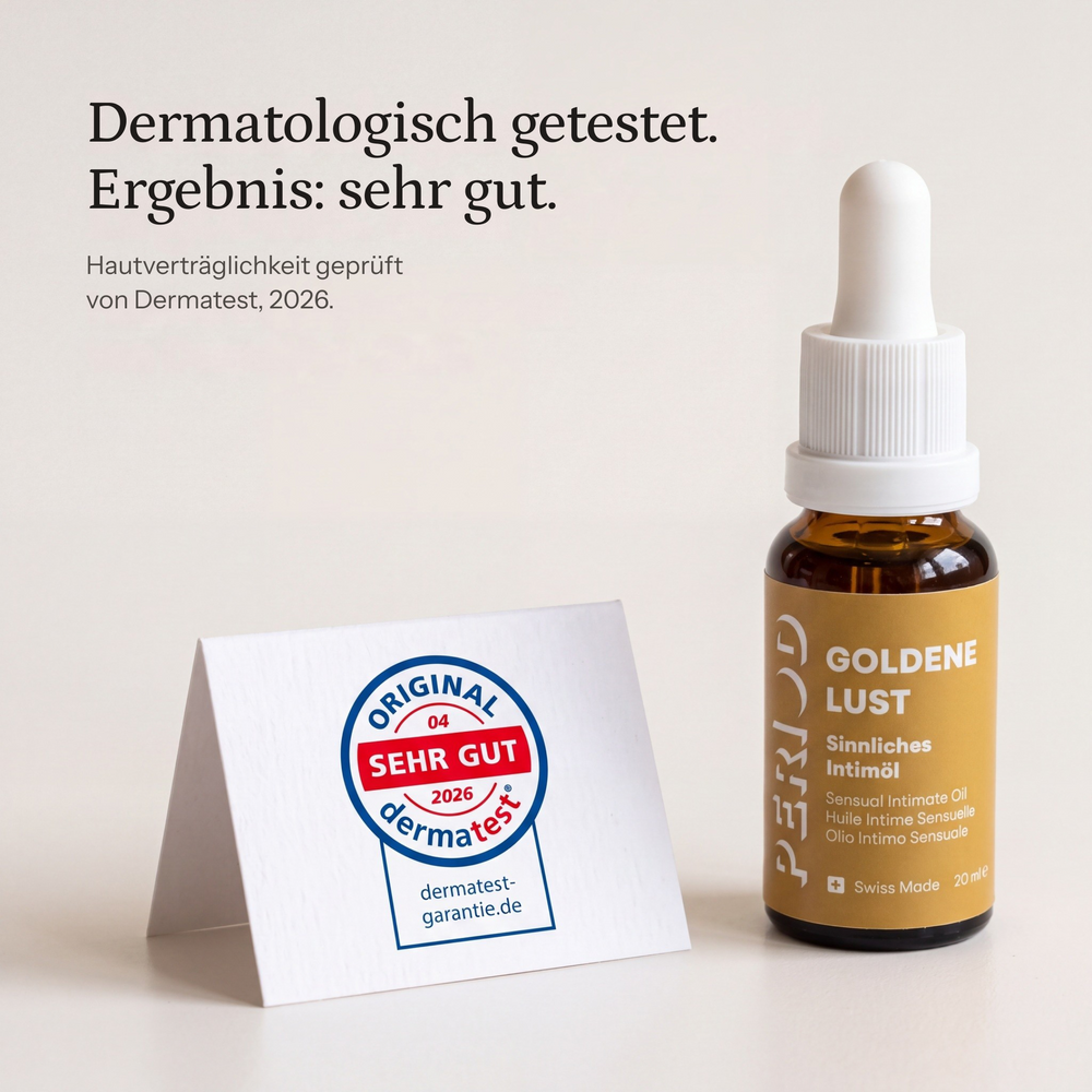 GOLDENE LUST Intimöl – Dermatologisch getestet. Ergebnis: sehr gut.